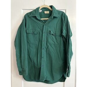 Vintage 60s LL Bean Men's 15.5 Green‎ Cotton Chamois Flannel Long Sleeve Shirt